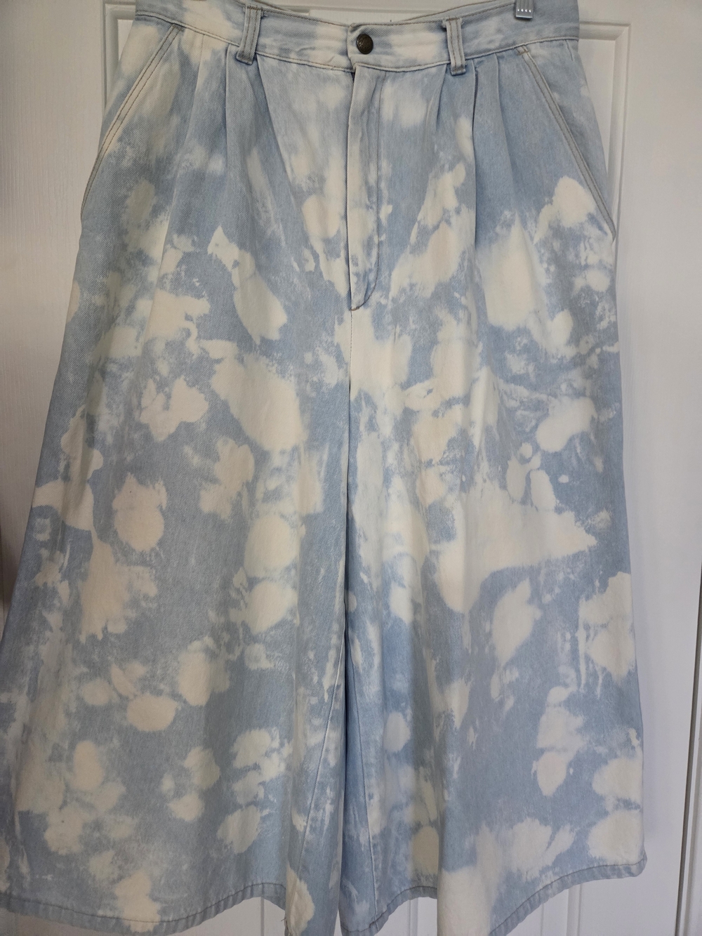 Vintage Wide Leg Upcycled Denim Culottes in Light Blue and White